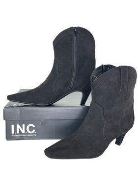 INC Secia Black Microsuede Western Style Womens Ankle Boots Size 7.5M